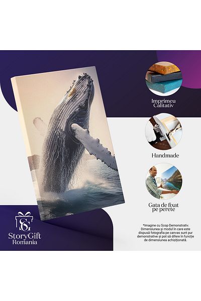 StoryGift Romania Tablou Canvas: Balena Fotografiata - Apa Mare Acvatic Pictura Digitala