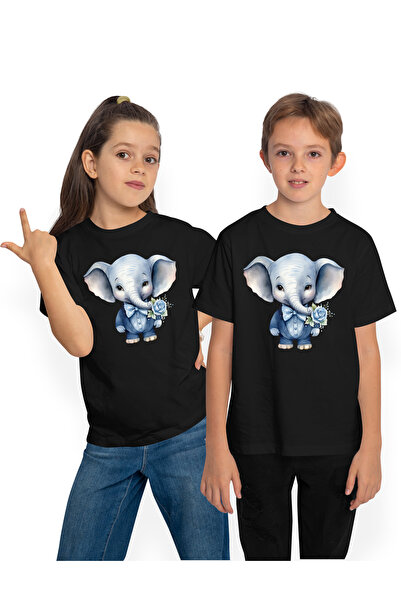 StoryGift Romania Tricou Copii Cu Un Elefant La Costum Albastru, Trandafir, P...
