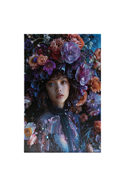 StoryGift Romania Tablou Canvas: Portret Femeie Frumoasă Cu Flori Mari Și Mov...