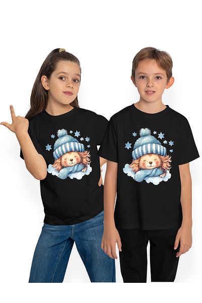 StoryGift Romania Tricou Copii Cu Un Leut Care Doarme, Ilustratie, Caciula, Frig, Stelute, Norisor, Lumea Vi