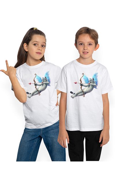 StoryGift Romania Children's T-shirt with a white tiger Cupid, illustration, archery, falling in love, white wings