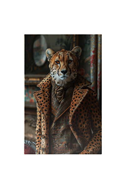StoryGift Romania Tablou Canvas The Serious Leopard Cu Privirea Ingandurata In Sacou Si Palton Gros Asemanator C