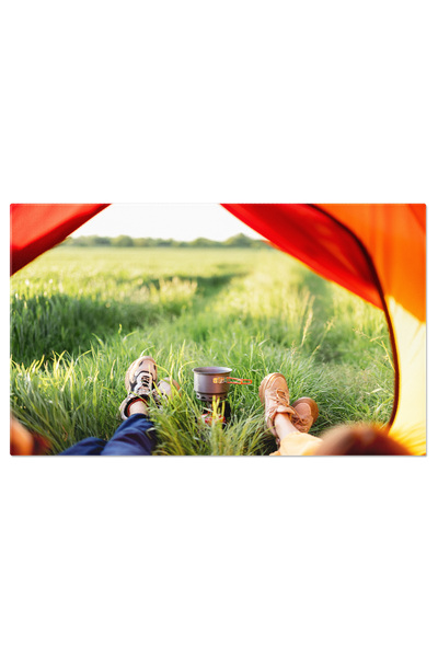 StoryGift Romania Tablou Canvas Cuplu In Cort, Pregatind Mancare Excursie, Picioare, Aventura, Cort, Natura 1463