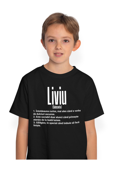 StoryGift Romania Tricou Copii Baieti Cu Numele Liviu, Cu Mesaj Amuzant, Curi...