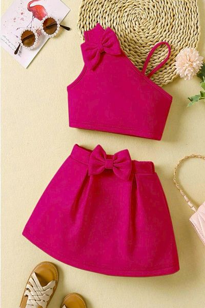 DeKuBaby New Season Elegant Bow One Shoulder Baby Girl & Child Luxury Double Skirt Set (6-24 Months)
