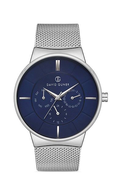 DAVID GUNER Men's Wristwatch with Silver Coated Blue Dial Dg-8235Gc-A3