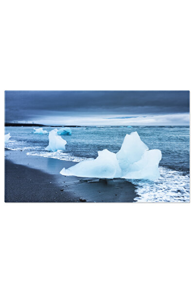 StoryGift Romania Tablou Canvas Gheata Pe Nisipul Negru De Pe Plaja Islandeza...