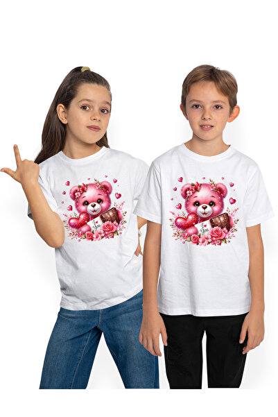 StoryGift Romania Tricou Copii Cu O Ursoaica De Plus, Roz, Binedispusa, Inimi...