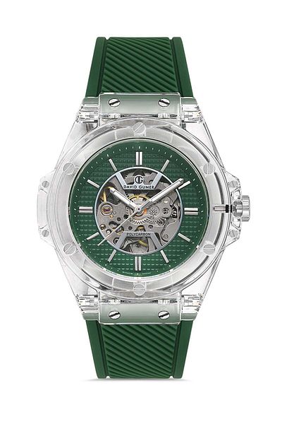 DAVID GUNER Silver Coated Automatic Men's Wrist Watch with Green Dial - Dg-8659Gd-Zm10