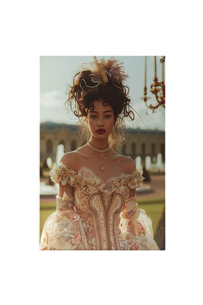 StoryGift Romania Tablou Canvas: Rochie Crem Elegantă Cu Trandafiri Roz Și Corset- Modă Și Vestimentație Pictura