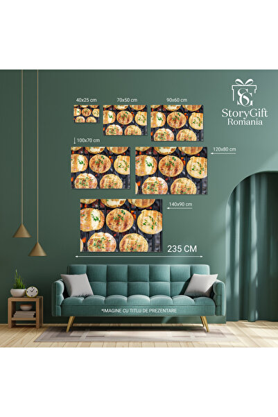 StoryGift Romania Tablou Canvas Deliciu Mediteraneean Branza Halloumi Rumenita Pe Gratar Cu Flacara, Perfecta Pen