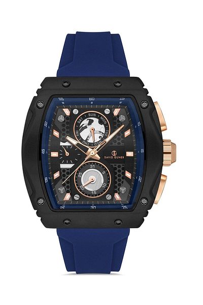 DAVID GUNER Men's Wristwatch Dg-8487Gd-Za2 with Black Dial in Black Coated