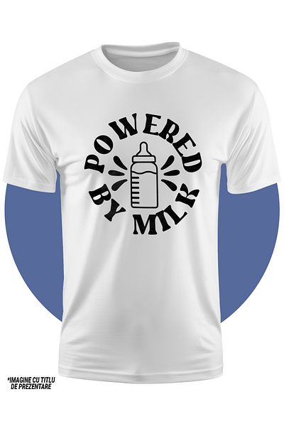 StoryGift Romania Tricou Copii cu textul in engleza "Powered by milk" - alimentat cu lapte biberon bebe,STG