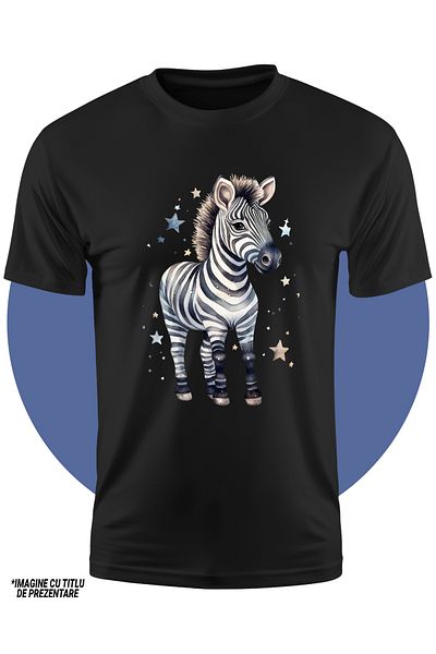 StoryGift Romania Tricou Copii Cu O Zebra, Ilustratie, Vesela, Stelute, Animal Salbatic, Noapte, Pentru Iubi