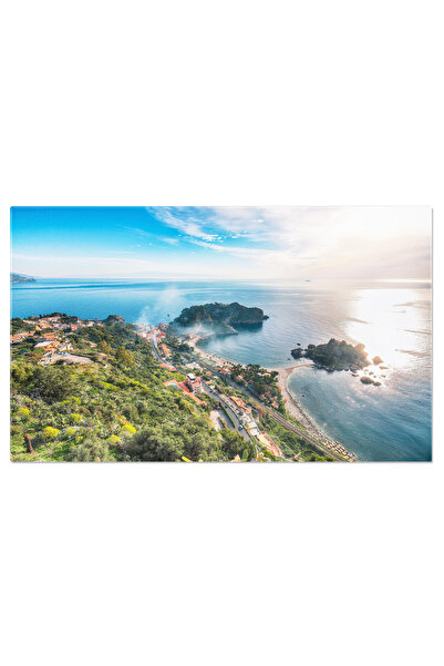 StoryGift Romania Tablou Canvas Panorama Insula Bella Taormina, Plaja, Varf, ...
