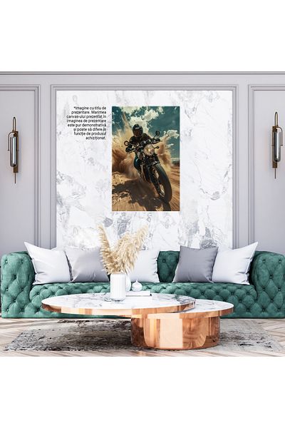 StoryGift Romania Tablou Canvas Motocicleta Neagra Pe Un Drum Pustiu Condusa Cu Viteza De Un Barbat Pasionat In