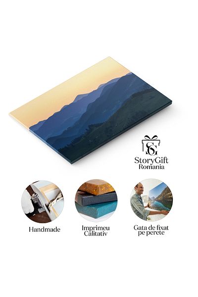 StoryGift Romania Tablou Canvas Panorama Muntele Range Albastru, Peisaj, Munte, Calatorie, Aventura 3472