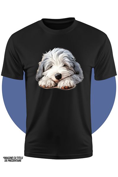 StoryGift Romania Tricou Copii Cu Un Catel Foarte Blanos, Ilustratie, Alb, Doarme, Somn Adanc, Ora De Culcar