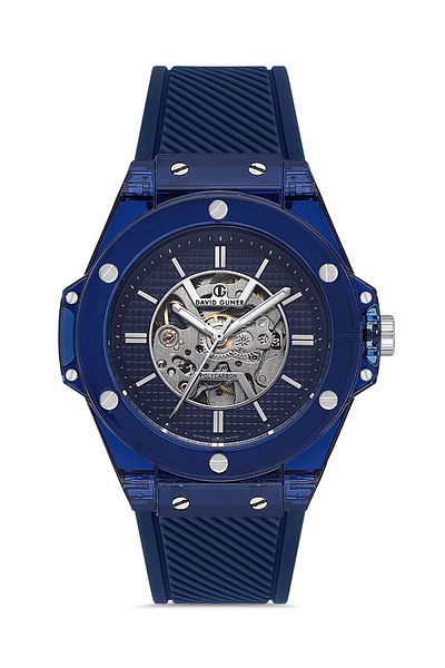 DAVID GUNER Blue Coated Automatic Men's Wrist Watch with Blue Dial - Dg-8659Gd-H3