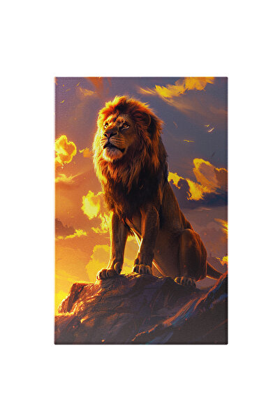 StoryGift Romania Tablou Canvas: Leu Pe Stâncă La Apus- Animal Sălbatic Pictura Digitala