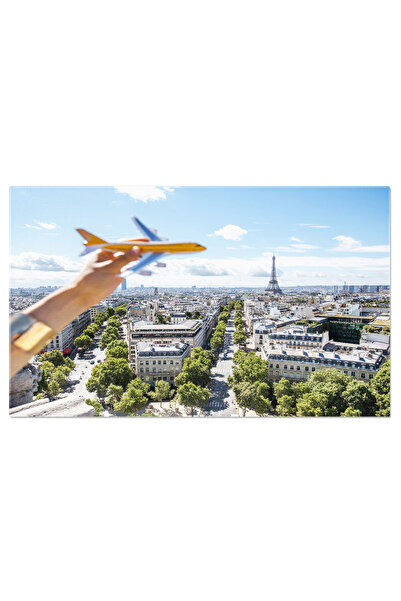 StoryGift Romania Tablou Canvas Avion Jucarie Cu Fundalul Panoramic Al Parisului, Calatorie, Turism, Eiffel, Fran