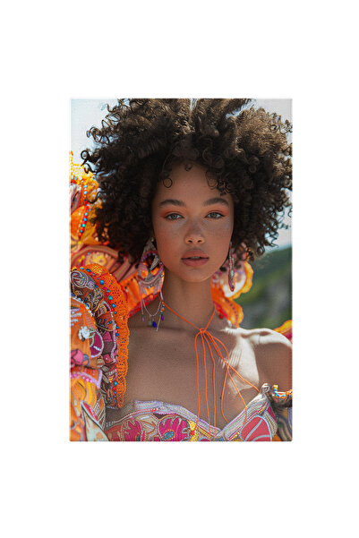 StoryGift Romania Tablou Canvas Model Feminin Cu Părul Creț Ce Poartă O Rochi...