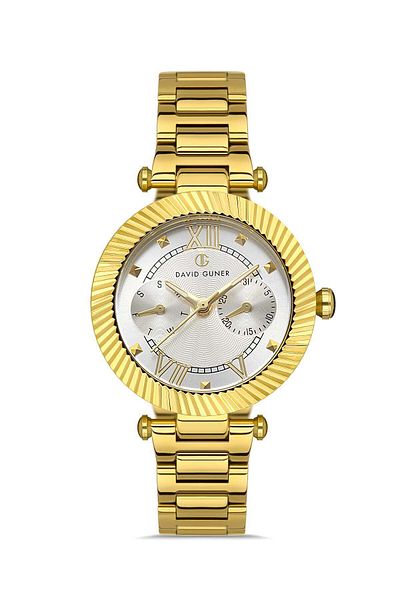 DAVID GUNER Women's Wristwatch Dg-8415La-B1 with Yellow Coated White Dial