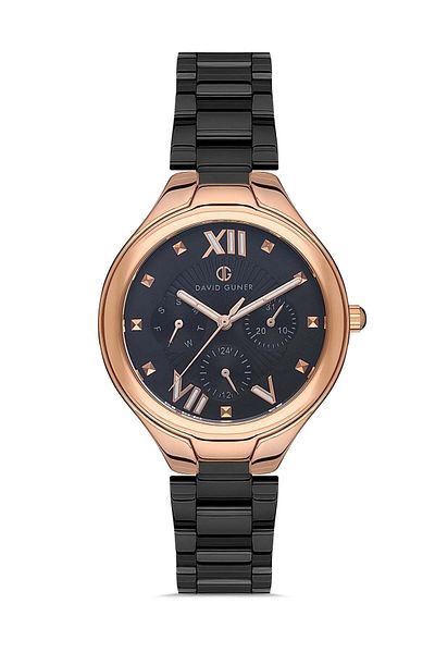 DAVID GUNER Rose Black Coated Black Dial Women's Wristwatch Dg-8346La-R2