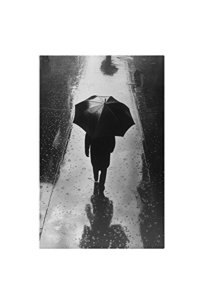 StoryGift Romania Tablou Canvas: Cadru De Sus, Om Mergând Pe Stradă În Ploaie...