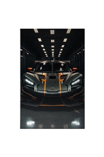 StoryGift Romania Canvas Print: Luxury Black Lego Sports Car With Orange Porsche Model With Powerful Headlights Pi