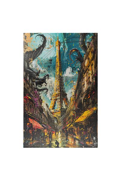 StoryGift Romania Tablou Canvas: Pictură Turnul Eiffel Cu Stropi De Culoare Și Tonuri Calde De Lumină- Artă Stra
