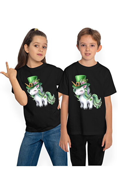 StoryGift Romania Tricou Copii Cu Un Unicorn Care Poarta O Palarie Verde, Ilu...