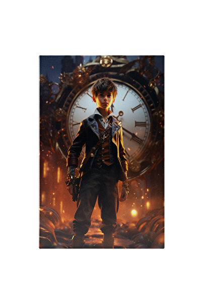 StoryGift Romania Tablou Canvas: Băiat Din Viitor Și Fundal Cu Ceasuri- Fotog...