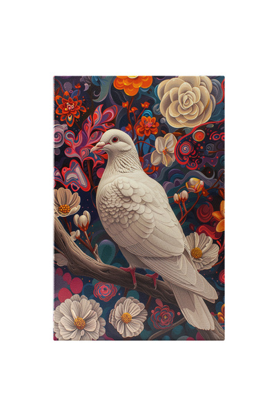 StoryGift Romania Tablou Canvas: Puritate Pe Aripile Unui Porumbel Alb Între Flori- Eleganță În Pene Albe Pictur