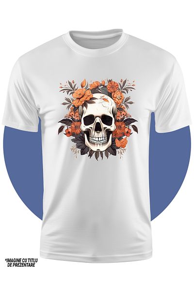 StoryGift Romania Kids T-Shirt With A Skull, Illustration, Orange Flowers, Plants, Abstract, Nature, Leaves,