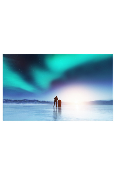 StoryGift Romania Tablou Canvas Om Aventuros Cu Rucsac, Privind La Aurora Boreala Om, Aurora Boreala, Calatorie,