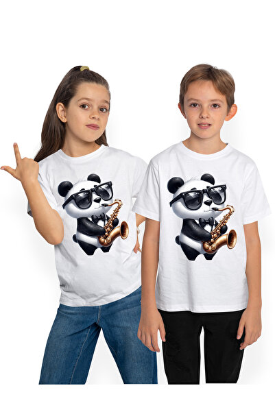 StoryGift Romania Tricou Copii Cu Un Urs Panda Care Canta La Saxofon, Ilustra...