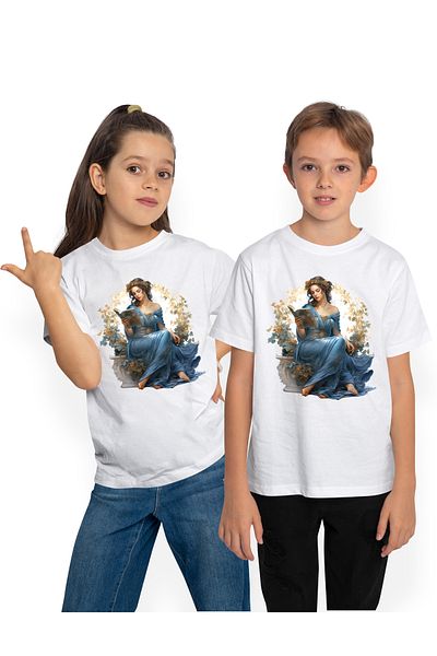 StoryGift Romania Tricou Copii Cu O Femeie Frumusica, Ilustratie, Tine O Carte Deschisa, Lectura, Pentru Pas