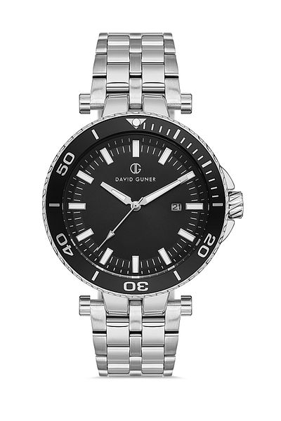 DAVID GUNER Silver Coated Men's Wristwatch with Black Dial - Dg-8393Ga-A2