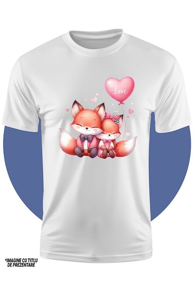 StoryGift Romania Tricou Copii Cu O Vulpe Si Un Vulpoi, Ilustratie, Inimioare, Prietenie, Balon, Inimioare,