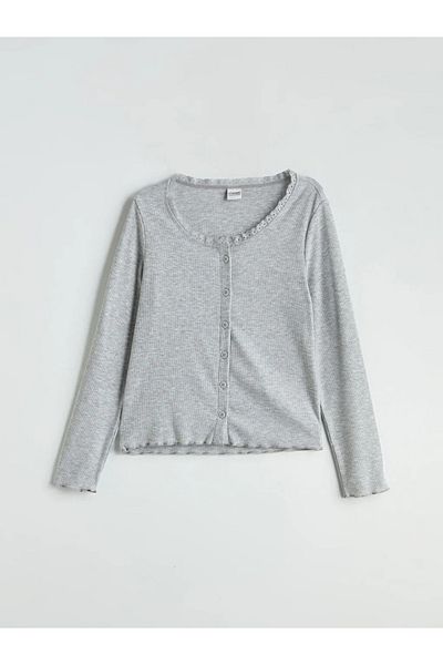 LC Waikiki Lcw Kids Gray Crew Neck Girls' Undershirt and Cardigan