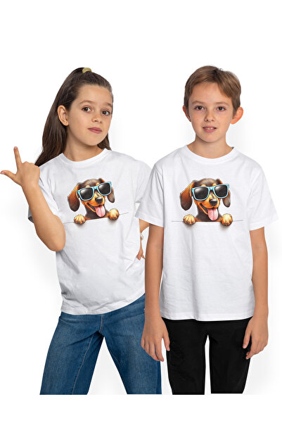 StoryGift Romania Tricou Copii Cu Un Catel Vesel Cu Ochelari De Soare, Ilustr...