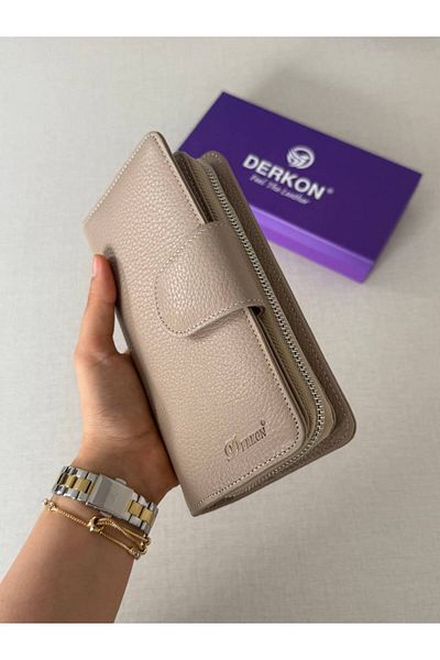 DERKON Genuine Leather Cerny Model Women's Wallet Mink with Plenty of Card Holders