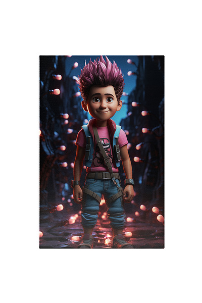 StoryGift Romania Tablou Canvas: Un Baiat Vesel In Stil 3d - Punk Strada Luminite Pictura Digitala