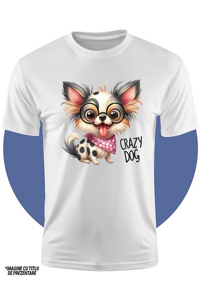 StoryGift Romania Tricou Copii Cu Un Catel Cu Ochelari, Ilustratie, Vesel, Nebunatic, Face Boacane, Deranjea