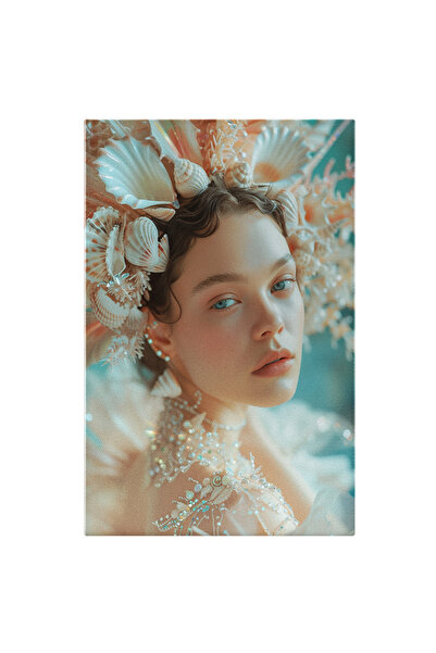 StoryGift Romania Tablou Canvas: Fata Cu Ochii Sticlosi Albastri Si Chipul Senin Cu Coronita Din Scoici Si Rochi