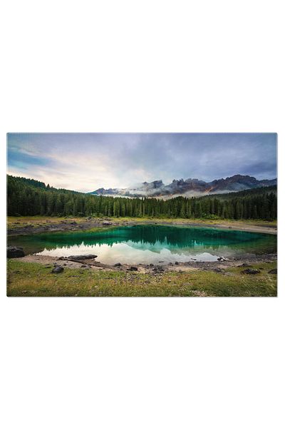 StoryGift Romania Tablou Canvas Lac Carezza In Italia, Peisaj Lacust, Munte, Apus, Cald, Var 2649