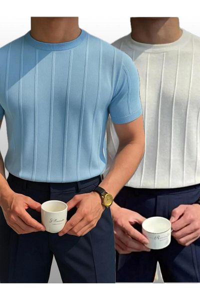 LC Waikiki Advantageous Pack of 2 Men's Crew Neck Short Sleeve Striped Summer T-Shirts
