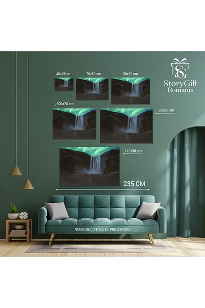 StoryGift Romania Tablou Canvas Skogafoss Si Reflectia In Lac, Calatorie, Islanda, Peisaj, Ape, Reflectie. 4107