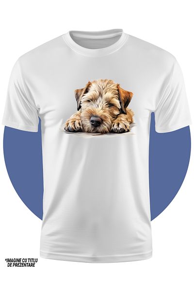 StoryGift Romania Tricou Copii cu un catel blanos care doarme lat, ilustratie, obosit, odihna, ora de culcar